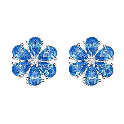 CRYSTalp - Kytičkové náušnice s modrými krystaly Flower Kiss 42288.AQU.R