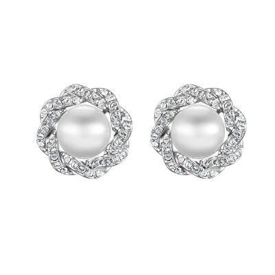 CRYSTalp - Luxusní náušnice s krystaly a perlou Rich pearl 42310.R
