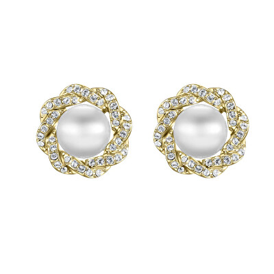 CRYSTalp - Luxusní pozlacené náušnice s krystaly a perlou Rich pearl 42310.G