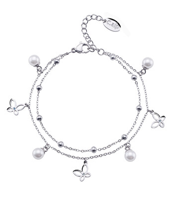 CRYSTalp - Něžný dvojitý náramek z oceli Butterfly 22185.E