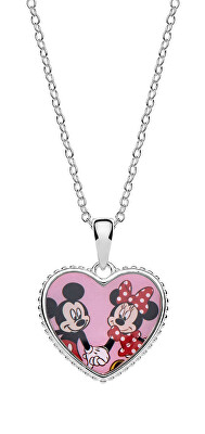 Disney - Romantický stříbrný náhrdelník Minnie and Mickey Mouse (řetízek, přívěsek)