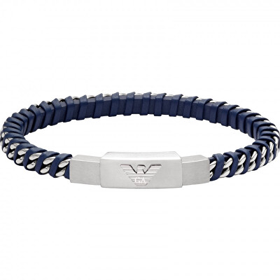 Emporio Armani - Designový kožený modrý náramek EGS3319040