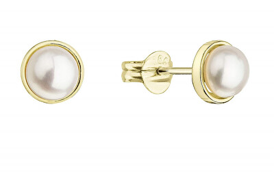 Evolution Group - Pavona - Něžné zlaté náušnice pecky s pravými perlami 91P00031