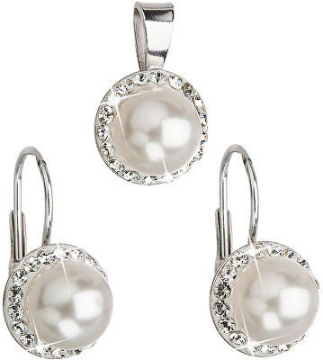Evolution Group - Pavona - Sada s perlami a krystaly Swarovski 39091.1 bílá (náušnice, přívěsek)