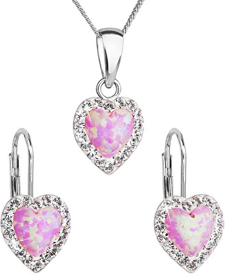 Evolution Group - Pavona - Srdíčková souprava šperků s krystaly Preciosa 39161.1 & light rose s.opal (náušnice, řetízek, přívěsek)