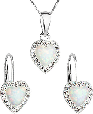 Evolution Group - Pavona - Srdíčková souprava šperků s krystaly Preciosa 39161.1 & white s.opal (náušnice, řetízek, přívěsek)