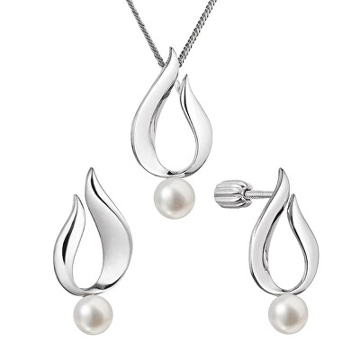 Evolution Group - Pavona - Stříbrná sada elegantních šperků s pravými perlami 29051.1B (náušnice, řetízek, přívěsek)