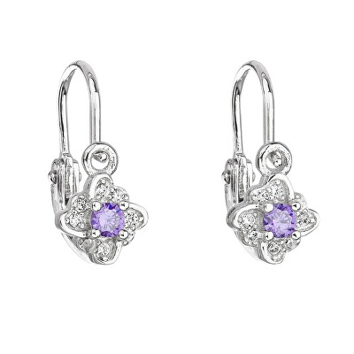 Evolution Group - Pavona - Ezüst gyermek fülbevaló lila cirkónium kövekkel 11175.3