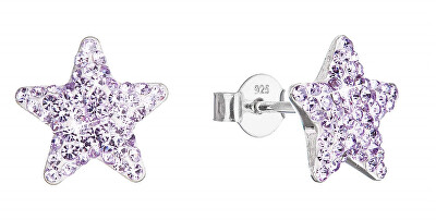 Evolution Group - Pavona - Stříbrné náušnice Hvězdičky s krystaly Preciosa 31312.3 violet