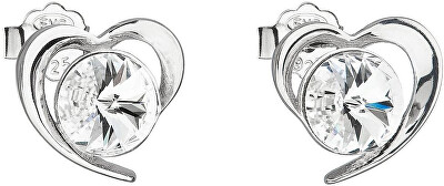 Evolution Group - Pavona - Stříbrné náušnice s krystaly Swarovski bílé srdce 31259.1