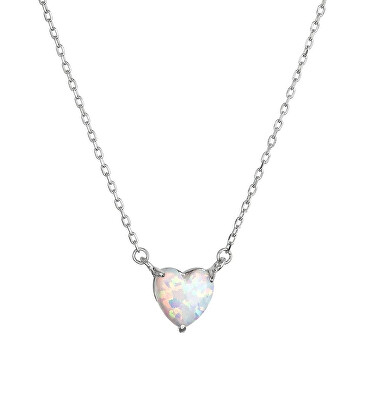 Evolution Group - Pavona - Stříbrný srdíčkový náhrdelník se syntetickým bílým opálem 12147.1