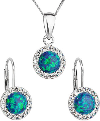 Evolution Group - Pavona - Třpytivá souprava šperků s krystaly Preciosa 39160.1 & green s.opal (náušnice, řetízek, přívěsek)