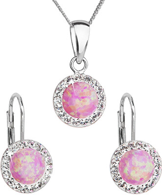 Evolution Group - Pavona - Třpytivá souprava šperků s krystaly Preciosa 39160.1 & light rose s.opal (náušnice, řetízek, přívěsek)