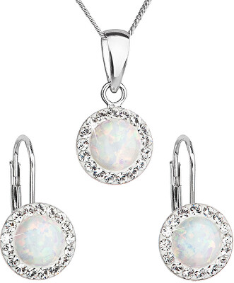 Evolution Group - Pavona - Třpytivá souprava šperků s krystaly Preciosa 39160.1 & white s.opal (náušnice, řetízek, přívěsek)
