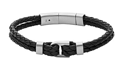 Fossil - Černý kožený náramek pro muže Heritage JF04202040