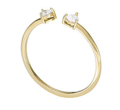 Fossil - Něžný pozlacený otevřený prsten s krystaly JF04359710