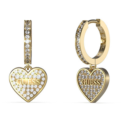 Guess - Blyštivé pozlacené náušnice Huggie Me JUBE03136JWYGT/U