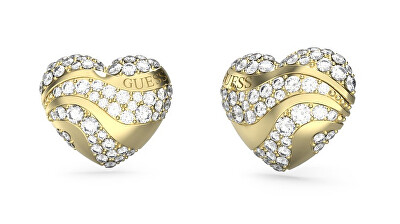Guess - Blyštivé pozlacené náušnice se zirkony In My Heart JUBE04504JWYGT/U