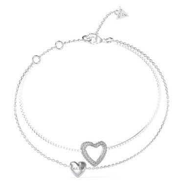 Guess - Dvojitý ocelový náramek se srdíčky Beloved JUBB05027JWRH