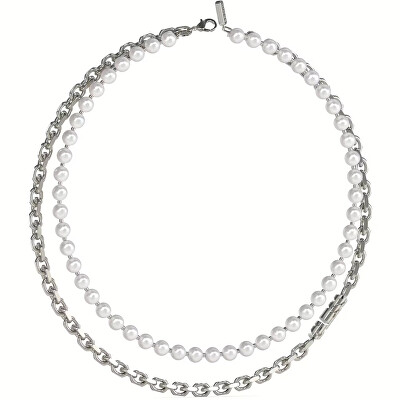 Guess - Dvojitý pánský náhrdelník s perlami Edgy Styles JUMN04062JWSTWIT-U