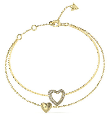 Guess - Dvojitý pozlacený náramek se srdíčky Beloved JUBB05027JWYG