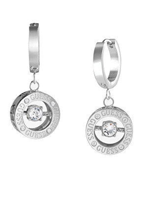 Guess - Elegantní ocelové náušnice kruhy Solitaire JUBE01463JWRHT/U