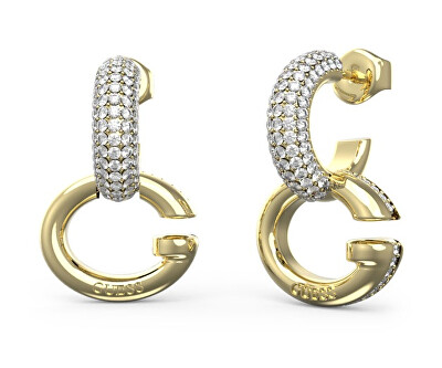 Guess - Pozlacené kruhové náušnice s krystaly Oh My G JUBE04521JWYGT/U
