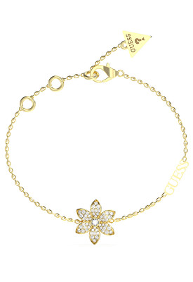 Guess - Krásný pozlacený náramek s květinou White Lotus JUBB04144JWYG