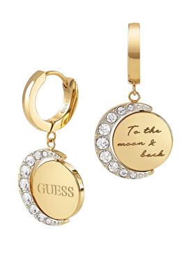 Guess - Kruhové pozlacené náušnice s přívěsky Moon Phases JUBE01192JWYG