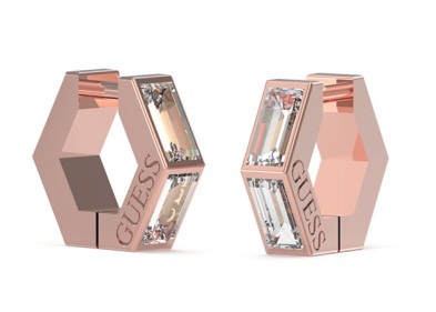Guess - Módní bronzové náušnice s čirou zirkonií Huggie Me JUBE03133JWRGT/U
