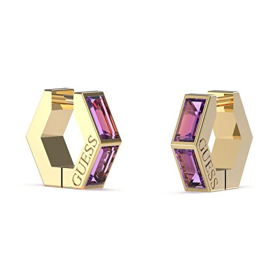 Guess - Nadčasové pozlacené náušnice s fialovou zirkonií Huggie Me JUBE03133JWYGLAT/U
