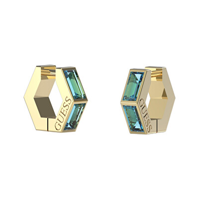 Guess - Nadčasové pozlacené náušnice s modrou zirkonií Huggie Me JUBE03133JWYGAQT/U