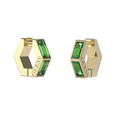 Guess - Nadčasové pozlacené náušnice se zelenou zirkonií Huggie Me JUBE03133JWYGEMT/U