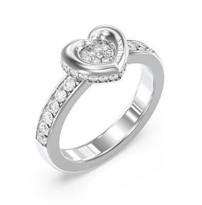 Guess - Něžný ocelový prsten Srdce s krystaly L.O.V.E. JUBR05464JWRH
