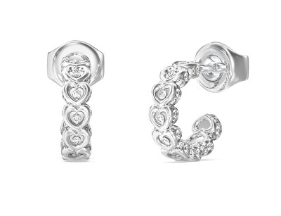 Guess - Ocelové kruhové náušnice se srdíčky L.O.V.E. JUBE05472JWRHT/U
