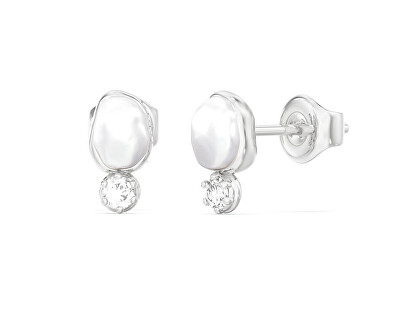 Guess - Oceľové náušnice s perlou a zirkónmi Pearly JUBE06482JWRHT/U