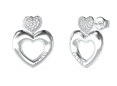 Guess - Ocelové srdíčkové náušnice Crazy In Love JUBE05209JWRHT/U