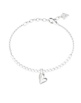 Guess - Ocelový náramek Srdce s perličkami Golden love JUBB06455JWRH