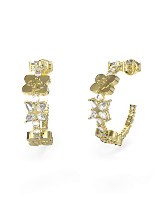 Guess - Pozlacené kruhové náušnice se čtyřlístky Wild Flower JUBE05505JWYGT/U