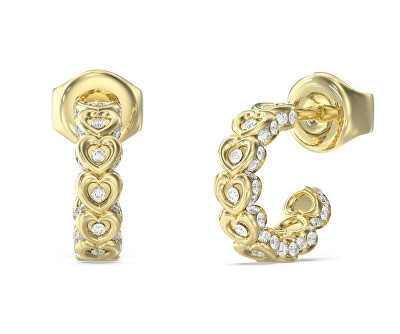 Guess - Pozlacené kruhové náušnice se srdíčky L.O.V.E. JUBE05472JWYGT/U