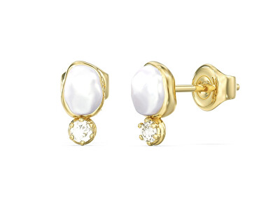 Guess - Pozlátené náušnice s perlou a zirkónmi Pearly JUBE06482JWYGT/U