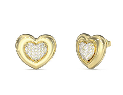 Guess - Pozlacené srdíčkové náušnice s krystaly L.O.V.E. JUBE05459JWYGT/U
