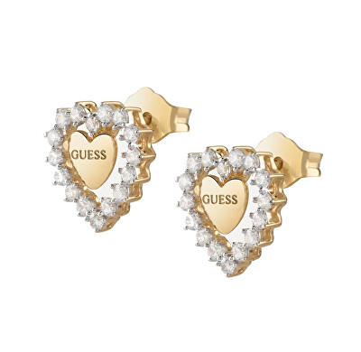 Guess - Pozlacené srdíčkové náušnice s kubickými zirkony Jardin JSBE04455JWYGT/U