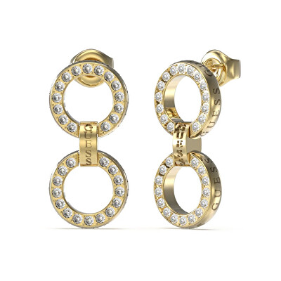 Guess - Pozlacené visací náušnice s krystaly Circle Lights JUBE03166JWYGT