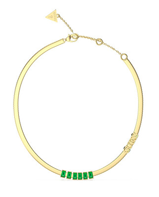 Guess - Pozlacený náhrdelník se zelenými krystaly Hashtag JUBN04255JWYGEMT/U
