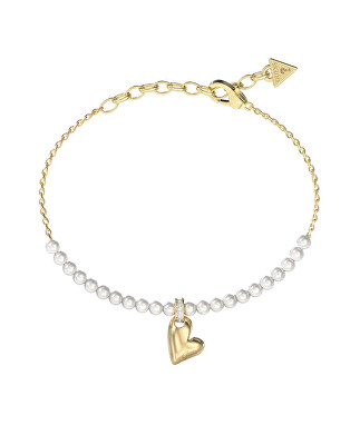 Guess - Pozlacený náramek Srdce s perličkami Golden love JUBB06455JWYG