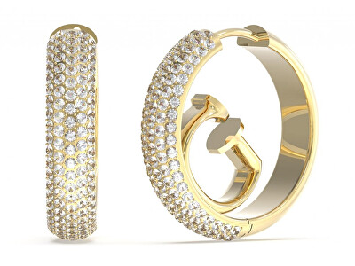 Guess - Půvabné pozlacené kruhy se zirkony Crazy Earrings JUBE03299JWYGT/U