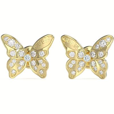 Guess - Půvabné pozlacené náušnice Motýlci Chrysalis JUBE04108JWYGT/U