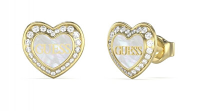 Guess - Půvabné pozlacené náušnice s perletí Amami JUBE04028JWYGWHT/U