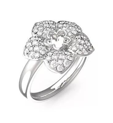 Guess - Slušivý ocelový prsten s květinou Shining Winter JUBR04467JWRH